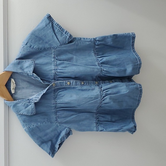 Madewell Denim Tiered Babydoll Short Sleeve Button-up Top Size XXS - Picture 2 of 9